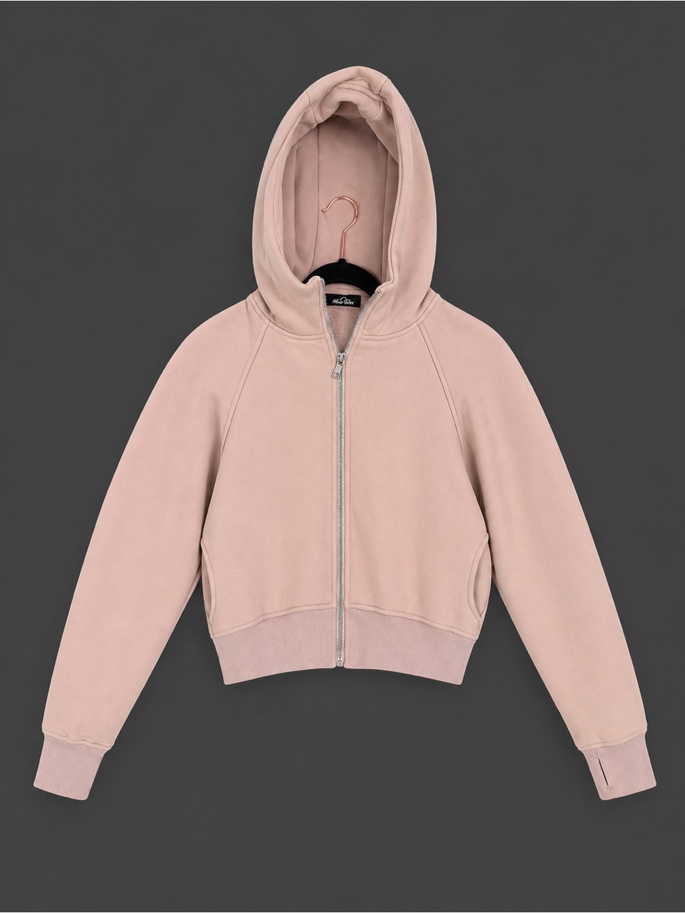 Cropped Zip-Up Hoodie in Blush Nude Color